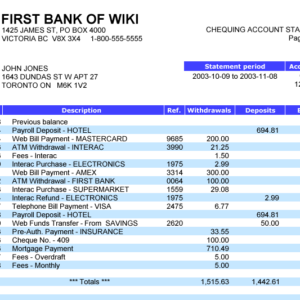sample bank statement