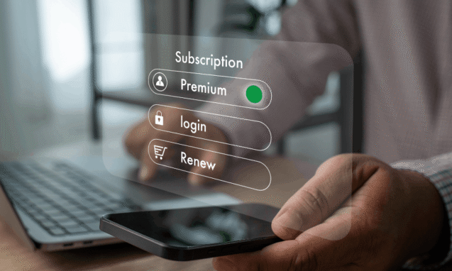 Customer choosing subscription payment processing option.