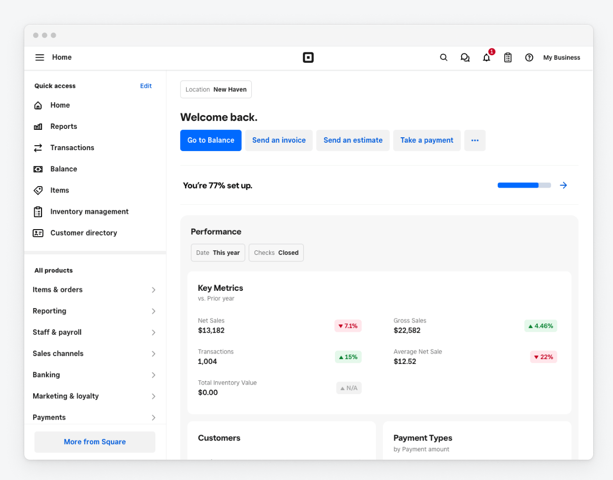 Square subscriptions dashboard.