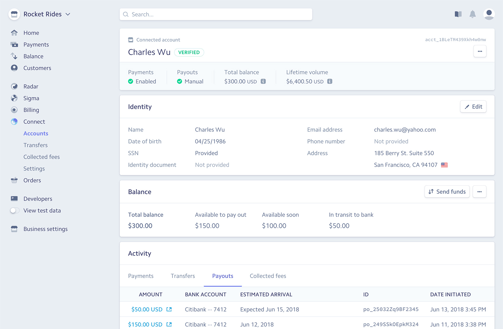 Stripe dashboard sample.