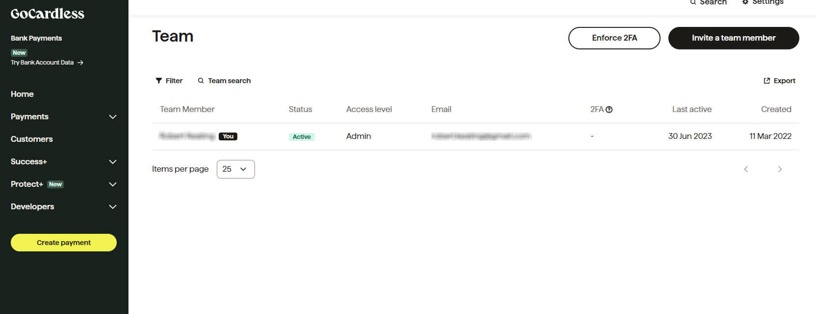 GoCardless dashboard.