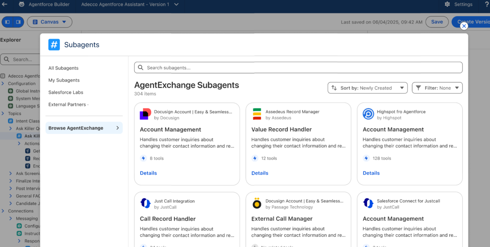 Salesforce AgentExchange dashboard.