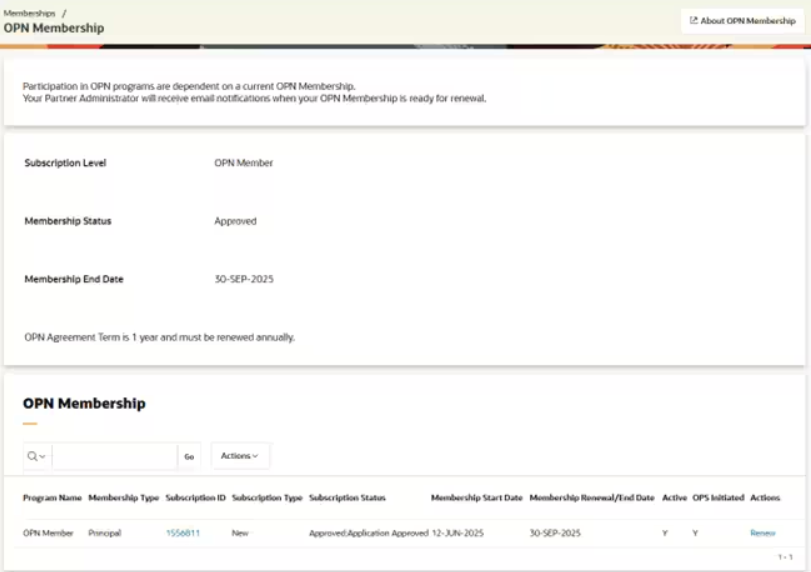Oracle dashboard.
