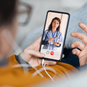Teleconsultation with doctor and patient.