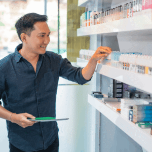 Owner learning vape shop trends.